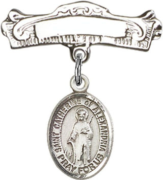 Sterling Silver Badge Pin St. Catherine of Alexandria Baby Badge - Engravable