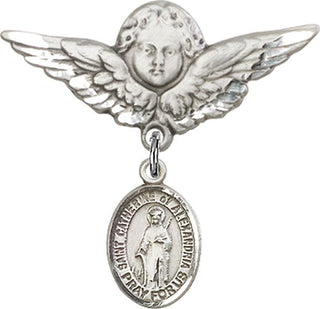 Sterling Silver Large Angel w/Wings St. Catherine of Alexandria Baby Badge - Engravable