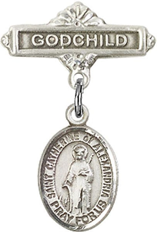 Sterling Silver Godchild St. Catherine of Alexandria Baby Badge - Engravable