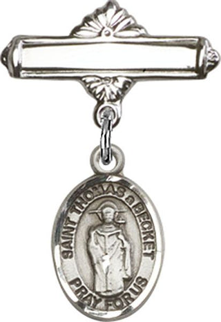 Sterling Silver Polished Badge Pin St. Thomas A Becket Baby Badge - Engravable