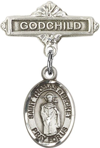 Sterling Silver Godchild St. Thomas A Becket Baby Badge - Engravable