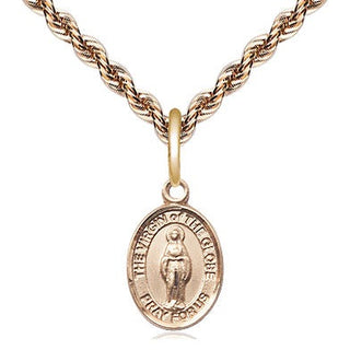 14kt Gold Virgin of the Globe Medal Engraved Catholic Saint Jewelry