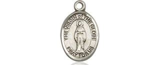Pewter Virgin of the Globe Medal Engraved Catholic Saint Jewelry