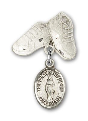 Sterling Silver Baby Boots Virgin of the Globe Baby Badge - Engravable
