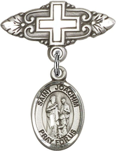 Sterling Silver Badge Pin With Cross St. Joachim Baby Badge - Engravable