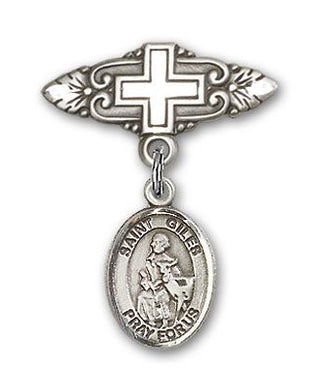 Sterling Silver Badge Pin With Cross St. Giles Baby Badge - Engravable