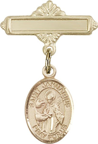 14kt Gold Polished Badge Pin St. Januarius Baby Badge - Engravable