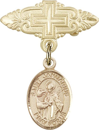 14kt Gold Badge Pin With Cross St. Januarius Baby Badge - Engravable