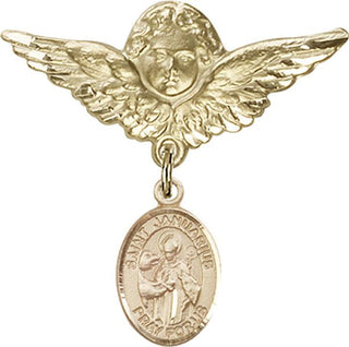 14kt Gold Large Angel w/Wings St. Januarius Baby Badge - Engravable