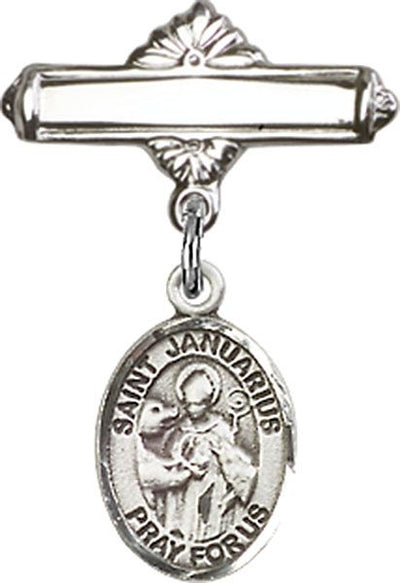 Sterling Silver Polished Badge Pin St. Januarius Baby Badge - Engravable