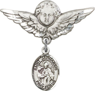 Sterling Silver Large Angel w/Wings St. Januarius Baby Badge - Engravable