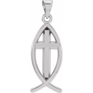 14K White 19x9 mm Fish with Cross Pendant