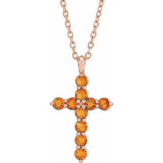 14K Rose Natural Citrine Cross 16-18" Necklace