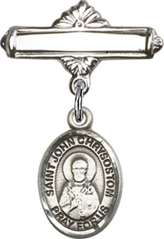 Sterling Silver Polished Badge Pin St. John Chrysostom Baby Badge - Engravable