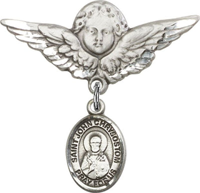 Sterling Silver Large Angel w/Wings St. John Chrysostom Baby Badge - Engravable