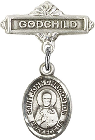 Sterling Silver Godchild St. John Chrysostom Baby Badge - Engravable