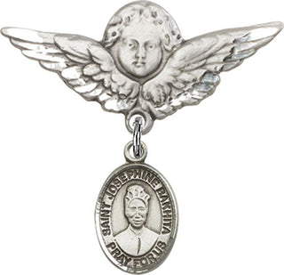 Sterling Silver Large Angel w/Wings St. Josephine Bakhita Baby Badge - Engravable
