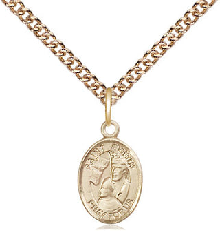 14kt Gold Saint Edwin Medal Engraved Catholic Saint Jewelry