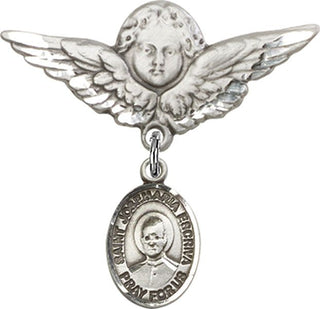 Sterling Silver Large Angel w/Wings St. Josemaria Escriva Baby Badge - Engravable
