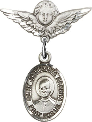 Sterling Silver Small Angel w/Wings St. Josemaria Escriva Baby Badge - Engravable