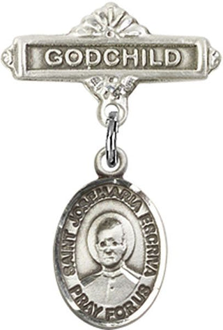 Sterling Silver Godchild St. Josemaria Escriva Baby Badge - Engravable