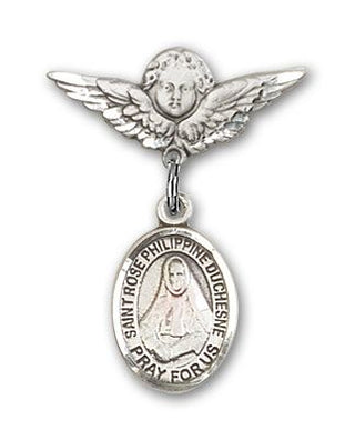 Sterling Silver Small Angel w/Wings St. Rose Philippine Duchesne Baby Badge - Engravable