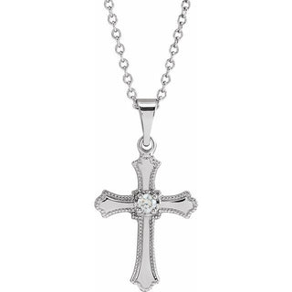 14K White .03 CT Natural Diamond Cross 18" Necklace 