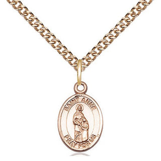 14kt Gold Filled Saint Anne Medal Religious and Catholic Jewelry Engraved Catholic Saint Jewelry
