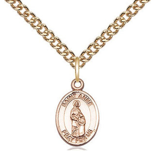 14kt Gold Filled Saint Anne Medal Religious and Catholic Jewelry Engraved Catholic Saint Jewelry