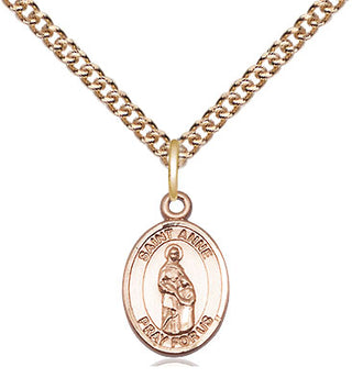14kt Gold Saint Anne Medal Engraved Catholic Saint Jewelry
