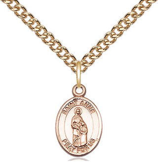 14kt Gold Saint Anne Medal Engraved Catholic Saint Jewelry