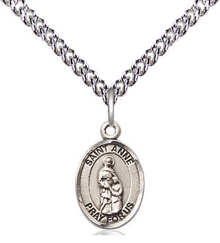 Sterling Silver Saint Anne Medal Religious and Catholic Jewelry Engraved Catholic Saint Jewelry