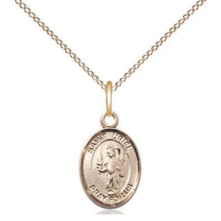 14kt Gold Saint Uriel the Archangel Medal Engraved Catholic Saint Jewelry