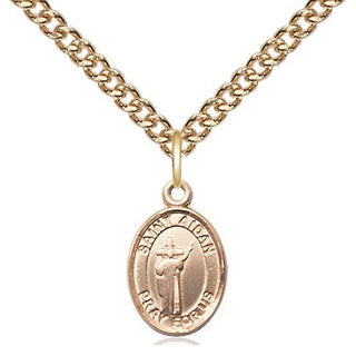 14kt Gold Saint Aidan of Lindesfarne Medal Engraved Catholic Saint Jewelry