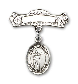 Sterling Silver Badge Pin St. Aidan of Lindesfarne Baby Badge - Engravable