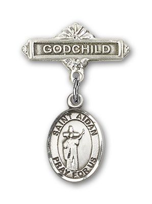 Sterling Silver Godchild St. Aidan of Lindesfarne Baby Badge - Engravable