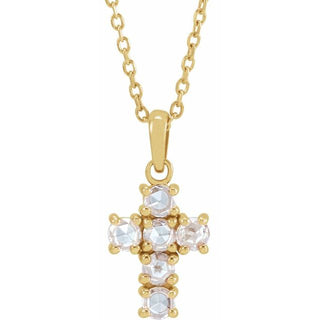 14K Yellow 1/4 CTW Rose-Cut Natural Diamond Cross 16-18" Necklace