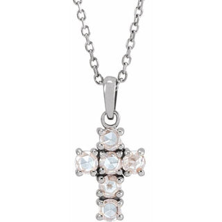Sterling Silver 1/4 CTW Rose-Cut Natural Diamond Cross 16-18" Necklace