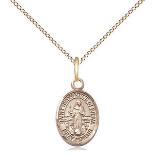 14kt Gold Saint Bernadine of Sienna Medal Engraved Catholic Saint Jewelry