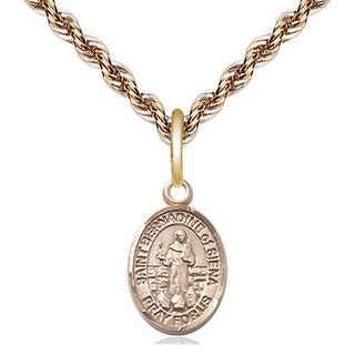 14kt Gold Saint Bernadine of Sienna Medal Engraved Catholic Saint Jewelry