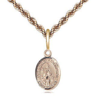 14kt Gold Our Lady of Assumption Medal Engraved Catholic Saint Jewelry