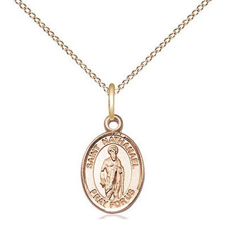 14kt Gold Saint Nathanael Medal Engraved Catholic Saint Jewelry