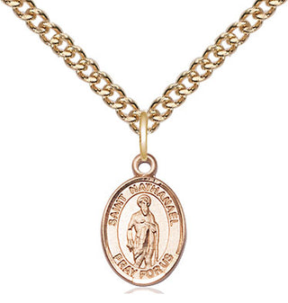 14kt Gold Saint Nathanael Medal Engraved Catholic Saint Jewelry