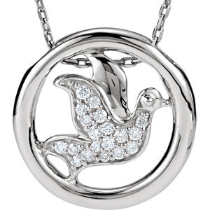 Sterling Silver 1/8 CTW Diamond Dove Circle 18" Necklace