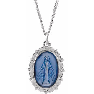 Sterling Silver 21x15 mm Oval Miraculous 18" Necklace