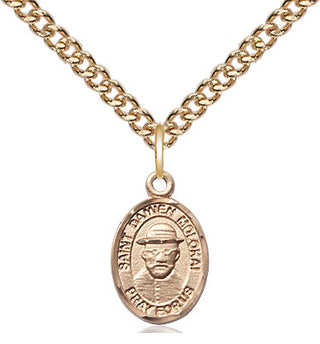 14kt Gold Saint Damien of Molokai Medal Engraved Catholic Saint Jewelry