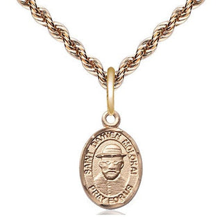 14kt Gold Saint Damien of Molokai Medal Engraved Catholic Saint Jewelry