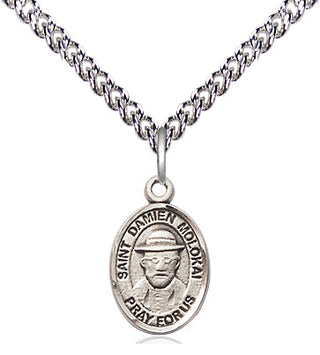 Sterling Silver Saint Damien of Molokai Medal Religious and Catholic Jewelry Engraved Catholic Saint Jewelry