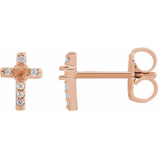 14K Rose 1.5 mm Round .03 CTW Natural Diamond Semi-Set Cross Earrings