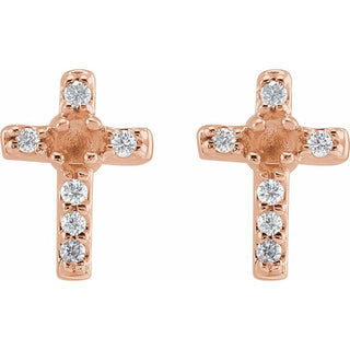 14K Rose 1.5 mm Round .03 CTW Natural Diamond Semi-Set Cross Earrings